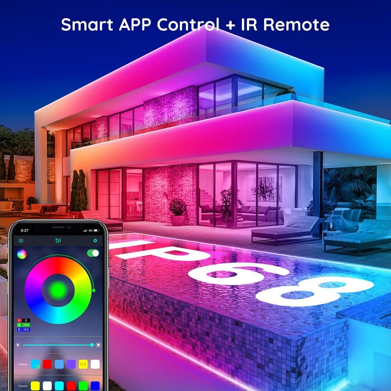 FBZ 100Ft Outdoor Waterproof LED Strip Lights,Music Sync RGB IP65 Led Lights with App Control and Remote,Color Changing Waterproof Led Rope Lights for Outdoor,Balcony,Roof,Garden,Stairs Party - Image 3